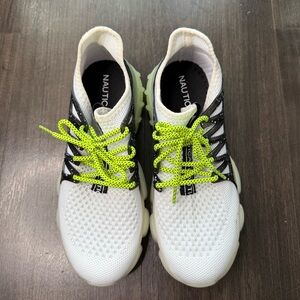 Nautica Dilara White and Black Shoes with Bright Green Laces